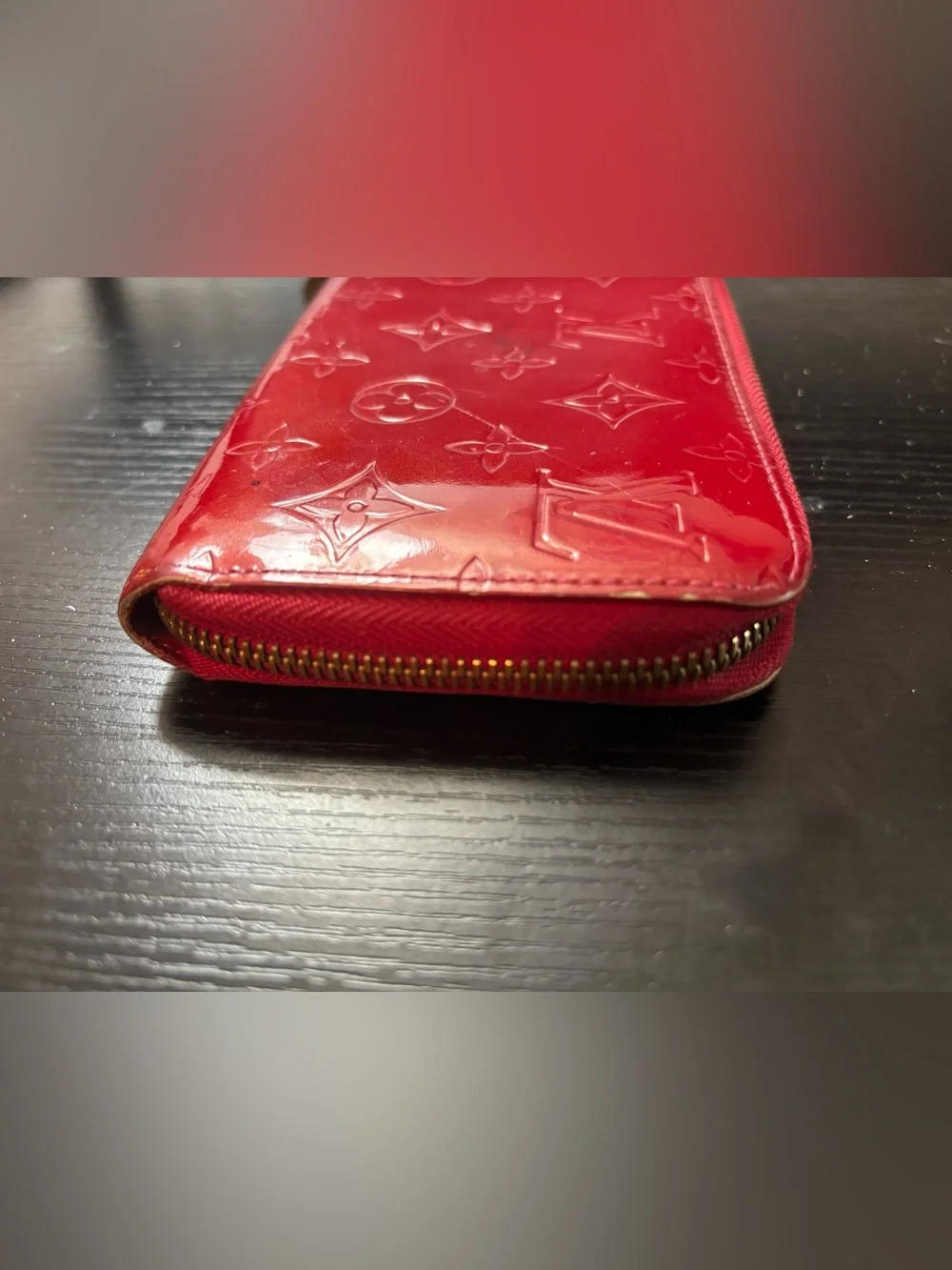 Authentic Louis Vuitton Monogram Vernis Zippy Wallet - Red / Pomme D’Amour